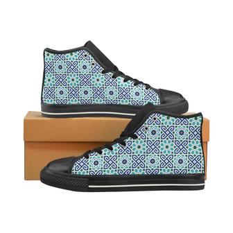 Blue Theme Arabic Morocco Pattern Women's High Top Shoes Black - Monsterry UK