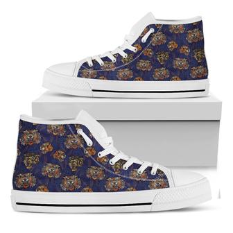 Blue Tiger Tattoo Pattern Print White High Top Shoes - Monsterry DE