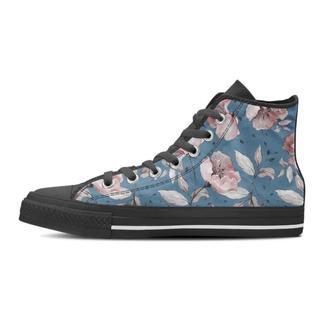 Blue Vintage Floral Print Women's High Top Shoes - Monsterry