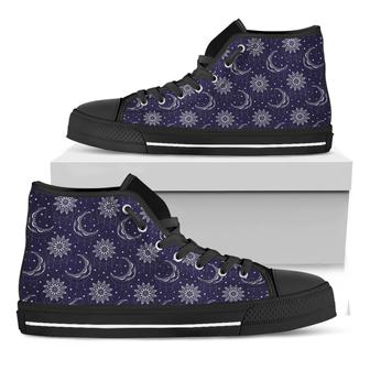 Boho Sun And Moon Pattern Print Black High Top Shoes - Monsterry CA