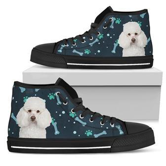 Bone Heart Pattern Poodle Dog Navy High Top Shoes - Monsterry CA