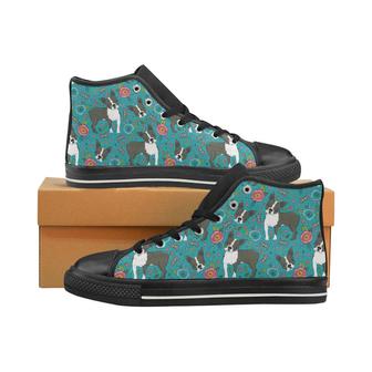 Boston terrier beautiful flower pattern Men's High Top Shoes Black - Monsterry CA