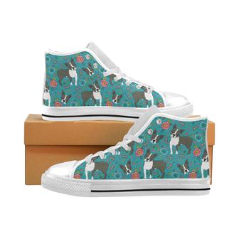 Boston terrier beautiful flower pattern Men's High Top Shoes White - Monsterry DE