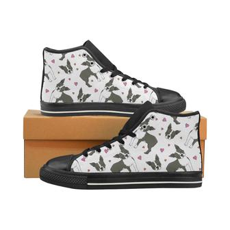 Boston terrier dog hearts vector pattern Men's High Top Shoes Black - Monsterry