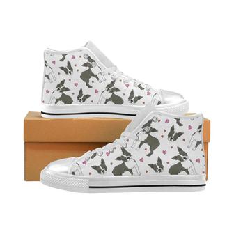 Boston terrier dog hearts vector pattern Women's High Top Shoes White - Monsterry AU