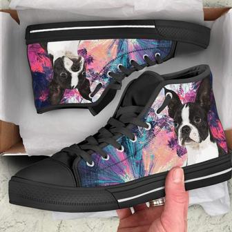 Boston Terrier Dog Sneakers Colorful High Top Shoes Gift Idea - Monsterry UK