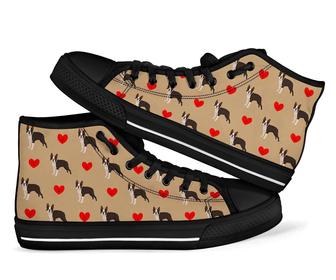 Boston Terrier Heart Paw Men Women'S High Top Shoes - Monsterry