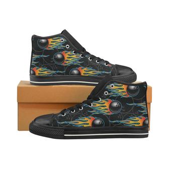 Bowling balls flame pattern Men's High Top Shoes Black - Monsterry CA