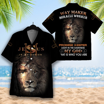 Christian Hawaiian Shirt, Way Maker Miracle Worker Promise Keeper Lion Hawaiian Shirt - Seseable