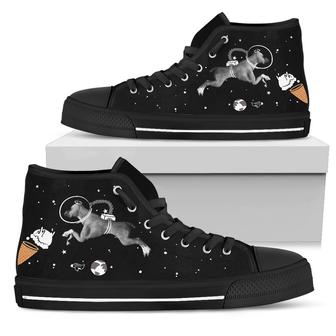 Boxer Astronaut Flying In Spaceman Suit Eating Ice Cream High Top Shoes - Monsterry DE