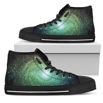 Bright Green Spiral Galaxy Space Print Men's High Top Shoes - Monsterry UK