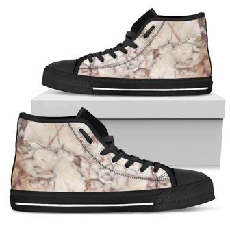 Brown Beige Marble Print Men's High Top Shoes - Monsterry