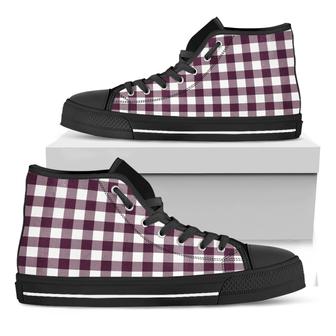 Burgundy And White Check Black High Top Shoes - Monsterry