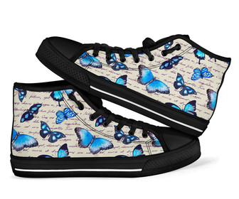 Butterfly Blue Pattern Print Men Women'S High Top Shoes - Monsterry