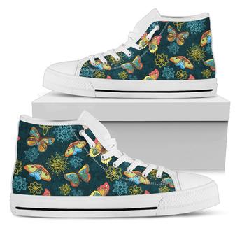 Butterfly Hand Drawn Print Pattern Women High Top Shoes - Monsterry