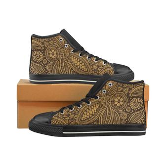 cacao beans tribal polynesian pattern background Men's High Top Shoes Black - Monsterry DE