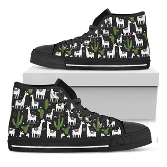 Cactus And Llama Pattern Print Black High Top Shoes - Monsterry DE