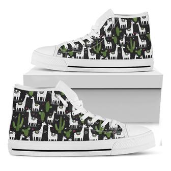 Cactus And Llama Pattern Print White High Top Shoes - Monsterry