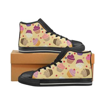 cake cupcake heart cherry pattern Women's High Top Shoes Black - Monsterry AU