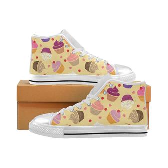 cake cupcake heart cherry pattern Women's High Top Shoes White - Monsterry