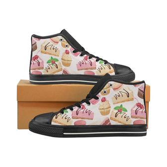 Cake cupcake sweets pattern Men's High Top Shoes Black - Monsterry