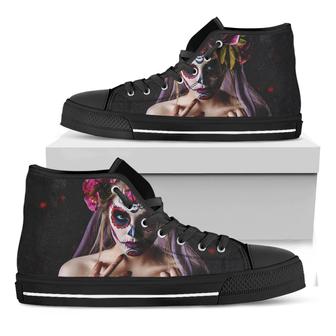 Calavera Girl Day Of The Dead Print Black High Top Shoes - Monsterry UK