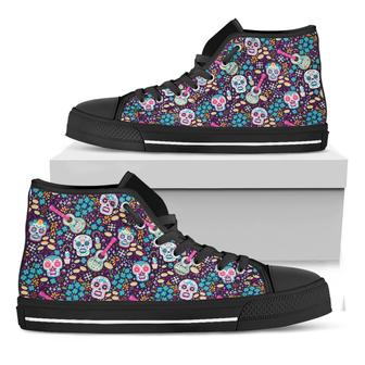 Calaveras Day Of The Dead Black High Top Shoes - Monsterry CA