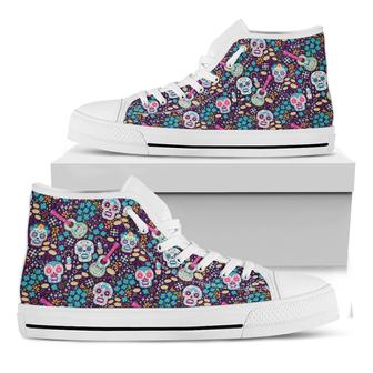 Calaveras Day Of The Dead Pattern Print White High Top Shoes - Monsterry UK