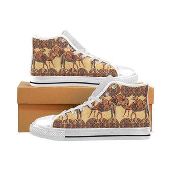 Camel polynesian tribal design pattern Men's High Top Shoes White - Monsterry AU