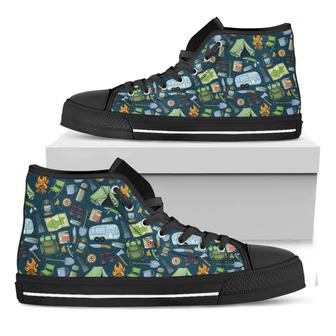 Camping Equipment Pattern Print Black High Top Shoes - Monsterry UK