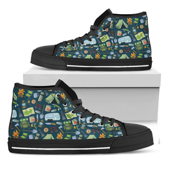 Camping Equipment Pattern Print Black High Top Shoes - Monsterry