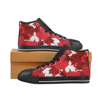 Canadian Maple Leaves Pattern Women's High Top Shoes Black - Monsterry