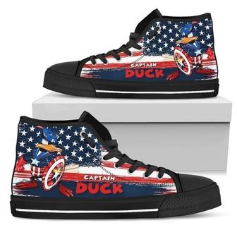 Captain Donald Duck Sneakers High Top Shoes American Flag - Monsterry DE