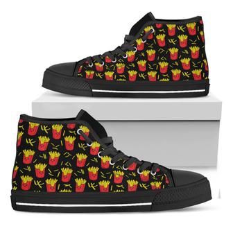 Cartoon French Fries Pattern Print Black High Top Shoes - Monsterry AU