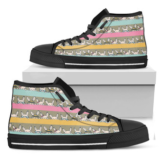 Cartoon Rabbit Pattern Print Black High Top Shoes - Monsterry