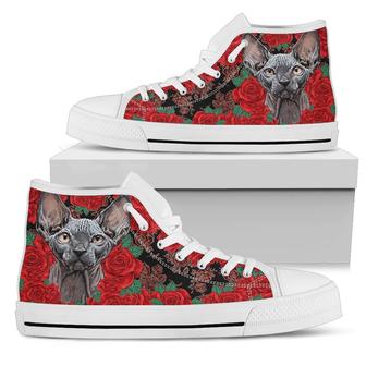 Cat Sphynx Rose Lover Unique Friend Family Gift High Top Shoes - Monsterry UK