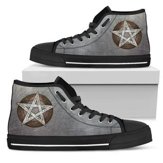 Celticone Men's High Top Shoes Wicca Metal Pentacle - Monsterry