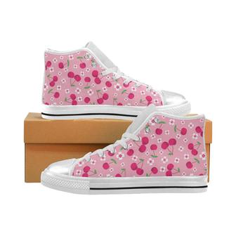 cherry flower pattern pink background Women's High Top Shoes White - Monsterry UK