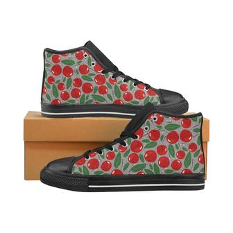 Cherry Leaves Pattern Women's High Top Shoes Black - Monsterry CA