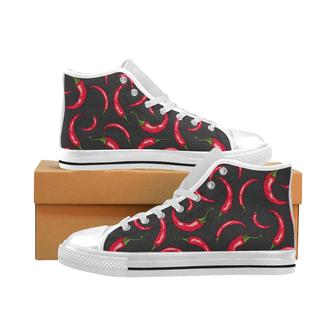 Chili peppers pattern black background Men's High Top Shoes White - Monsterry CA