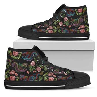 Chinese Dragon Flower Men's High Top Shoes - Monsterry CA