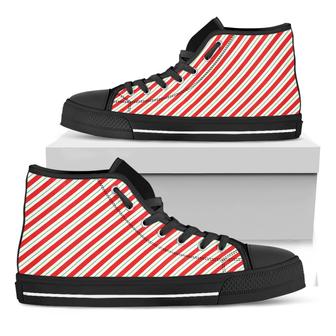 Christmas Candy Cane Stripe Print Black High Top Shoes - Monsterry AU