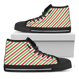 Christmas Candy Cane Striped Print Black High Top Shoes - Monsterry