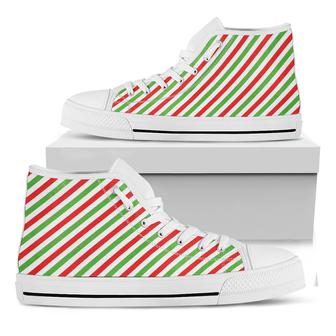 Christmas Candy Cane Striped Print White High Top Shoes - Monsterry