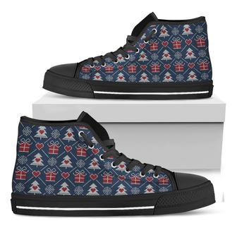 Christmas Gift Knitted Pattern Print Black High Top Shoes - Monsterry UK