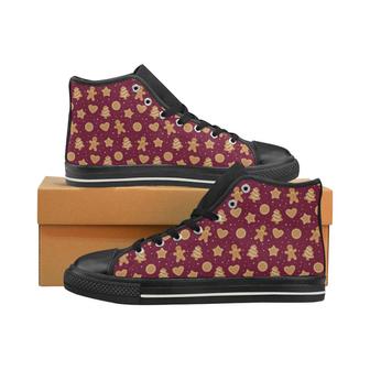 Christmas Ginger Cookie Pattern Background Women's High Top Shoes Black - Monsterry AU