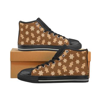 Christmas Gingerbread Cookie Pattern Women's High Top Shoes Black - Monsterry UK