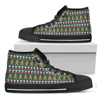 Christmas Gingerbread Man Pattern Print Black High Top Shoes - Monsterry