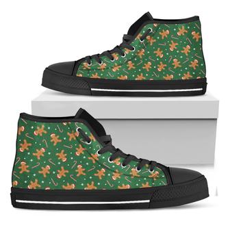 Christmas Gingerbread Pattern Print Black High Top Shoes - Monsterry UK