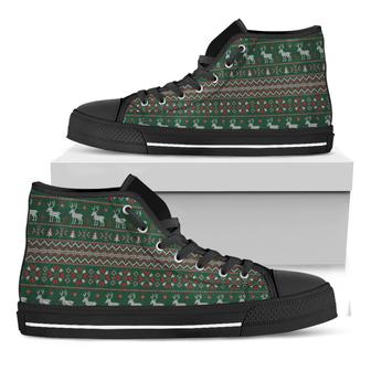 Christmas Holiday Knitted Pattern Print Black High Top Shoes - Monsterry UK